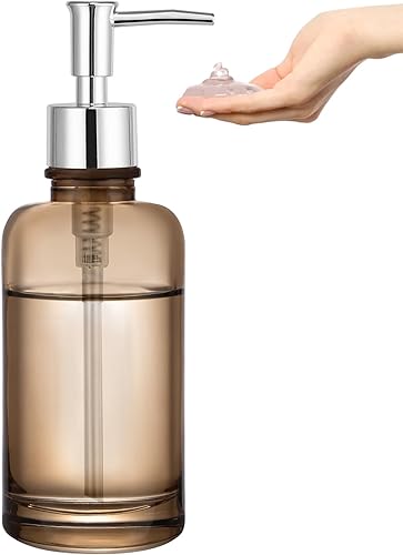 Miniatura 7 de Dispensador de jabón líquido de vidrio para baño, dispensador de jabón reutilizable de cocina de 11 onzas con bomba de plástico a prueba de óxido,