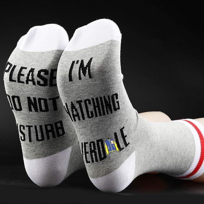 Image of GJTIM 2PAIRS TV Show Series Themed Novelty Crew Socks TV Show Merchandise for Men Women(Watching River)
