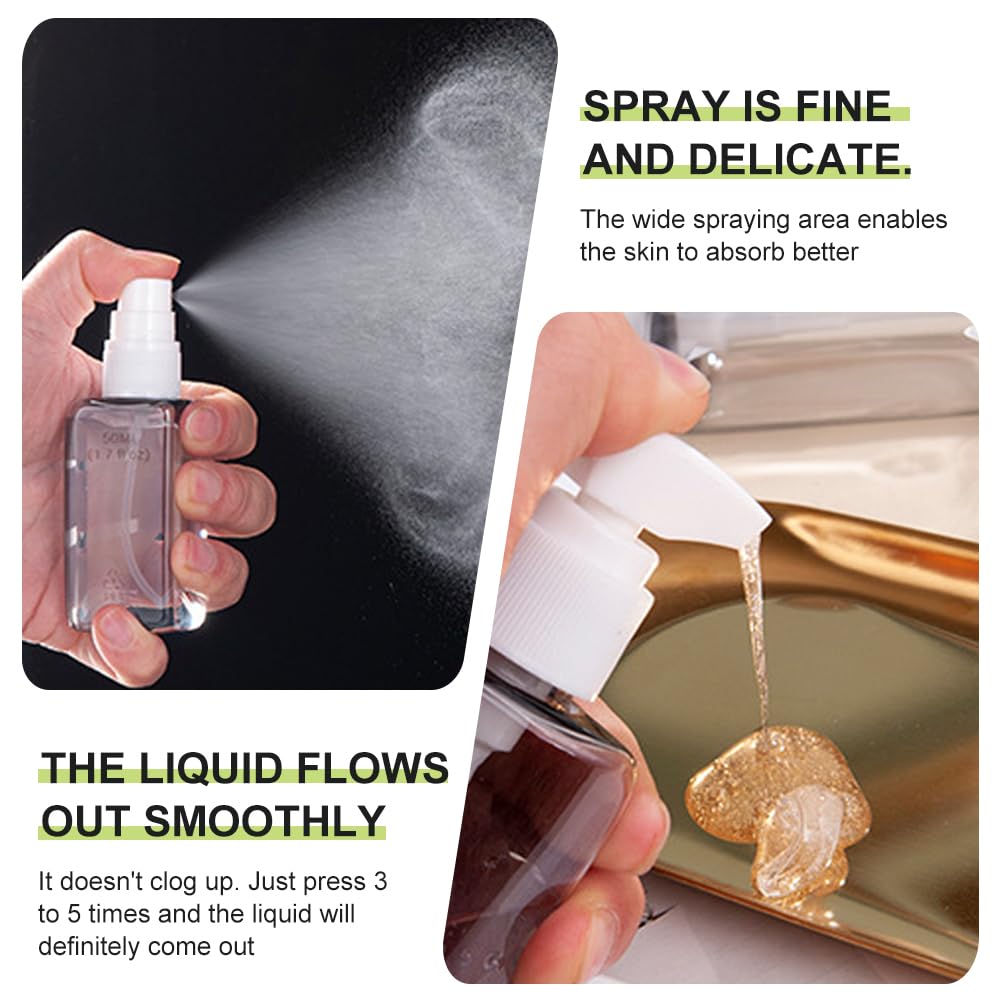 Set di bottiglie da viaggio 4 in 1, 50 ml, 2 testine spray e 2 testine per lozione, a prova di perdite, con etichette, accessori da viaggio per aereo, bagaglio a mano, ufficio, impermeabile e stabile