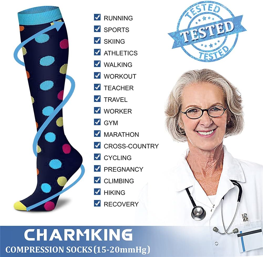  Compression Socks for Women & Men Circulation (3 Pairs) 15-20 mmHg is Best Support for Athletic Running Cycling thumbnail