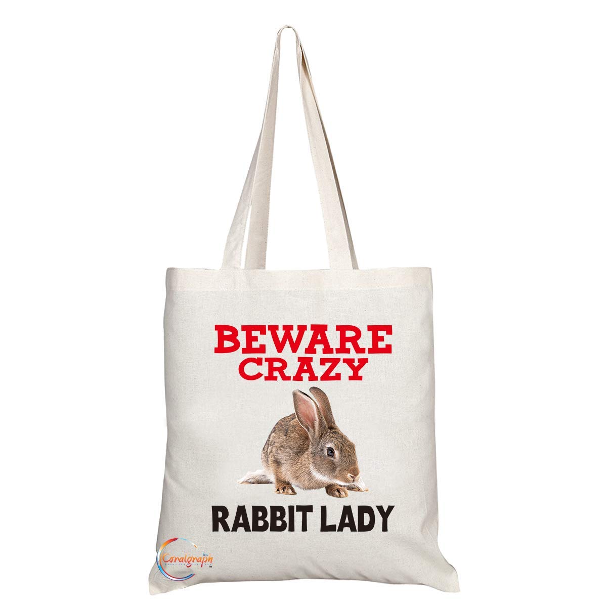 Coralgraph IncTB385 Beware Crazy Rabbit Lady Novelty Present Gift Printed Eco-Friendly Stylish Long Handled Tote Shoulder Bag