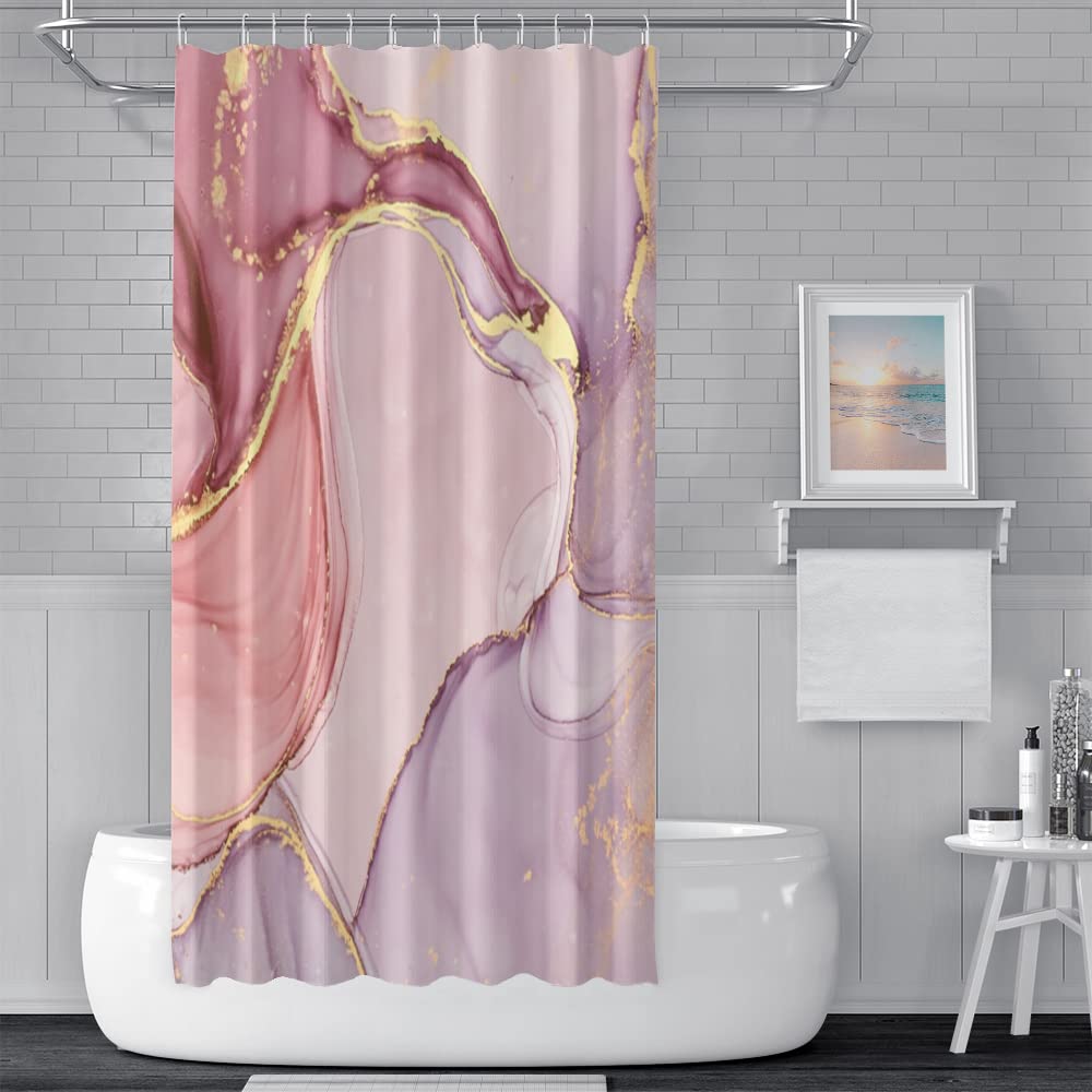 SDOTPMT 105x160cm Marble Shower Curtain Mixed Pink Purple Luxury Texture Golden Powder Bath Curtain Abstract Smooth Swirl Bathtub Curtain for Bathroom Fabric Polyester Waterproof with Hooks - Image 2
