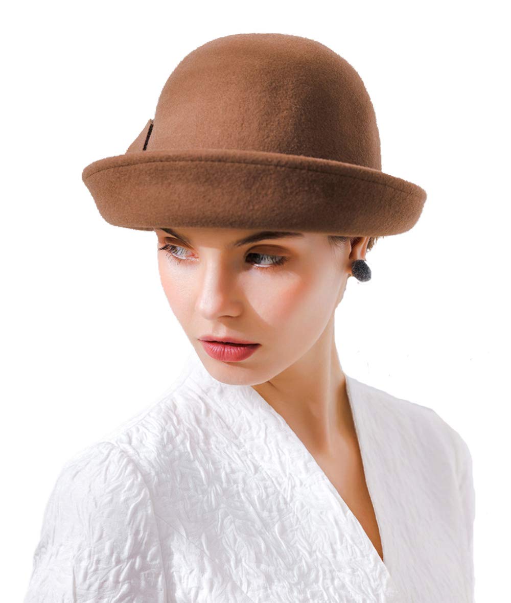 BAIMORE 100% Wool Felt Cloche Bucket Bowler Hat Wedding Hats Winter Women Church Hats