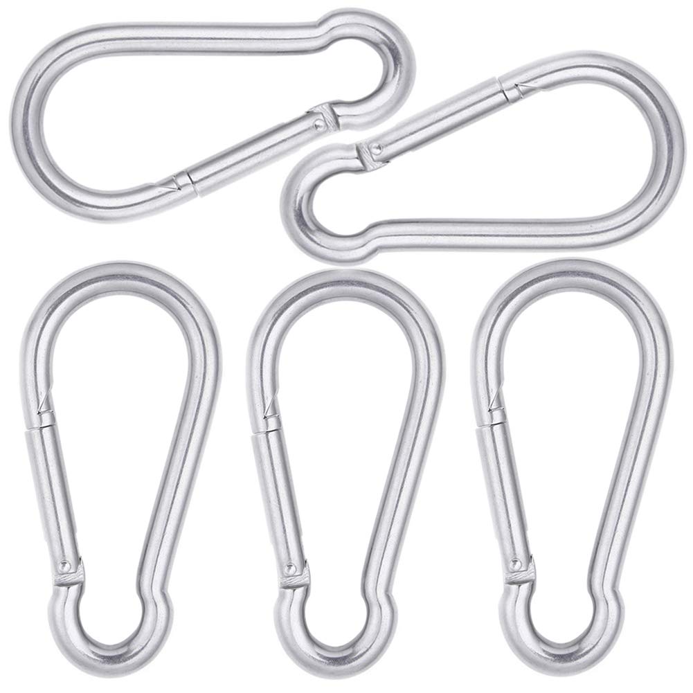 AOWISH 5-Pack 304 Stainless Steel Flag Pole Spring Snap Quick Link Hook (2-3/4 Inch) Carabiner Snap Clip Flagpole Attachment Hardware to Attach Flag to Flagpole with Rope (Silver)