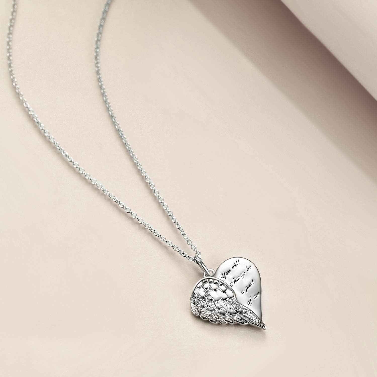 YFN Guardian Angel Wings Heart Necklace Sterling Silver Angel Wings Memorial Sympathy Jewelry for Women Girls Gifts - Image 3