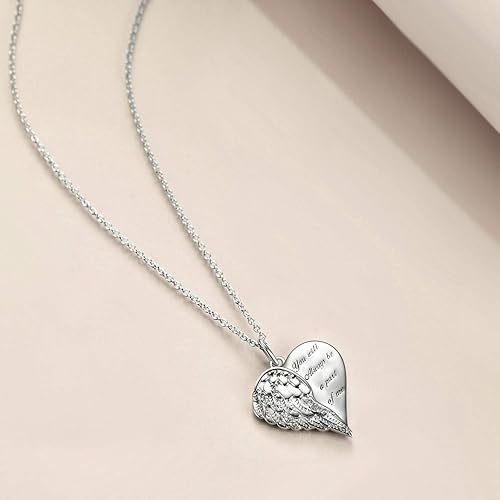 Miniatura 3 de YFN Collar de alas de ángel de la guarda con corazón en plata de ley, alas de ángel conmemorativas, joyería de condolencia para mujeres y niñas