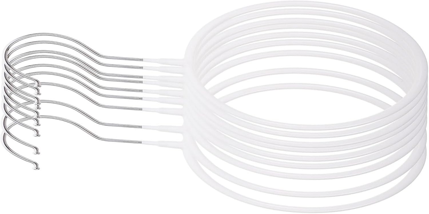 ULTECHNOVO 8Pcs White Large Iron Plastic-Coated Round Tie Hangers Scarf Hanging Rings Wardrobe Closet Organizer Multifunctional Storage Rack for Home Bedroom
