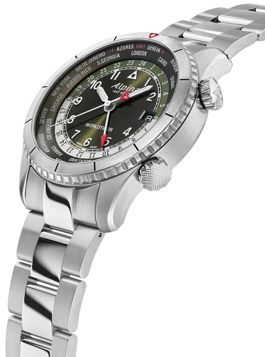 Alpina Herren Analog Quarz Armbanduhr Startimer Pilot Quartz Worldtimer Swiss Made