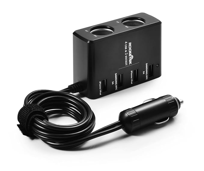 RTCC24 Rocketek 6A/30W 4Port USB Car Charger Adapter with 2 Socket