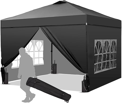 Miniatura 13 de Toldo desplegable de 10 x 10 pies, tienda de campaña instantánea para exteriores con bolsa de transporte, 3 alturas ajustables, portátil para Negro