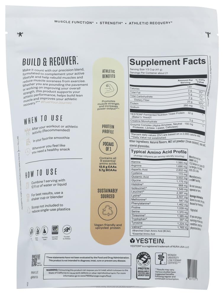 RNWY Complete Protein, 25g Yeast Protein + 5g Creatine Monohydrate, Vegan, Dairy-Free, Informed Sport Certified, Post-Workout Recovery for Endurance Athletes, Vanilla, 21 Servings — Amazon image 2