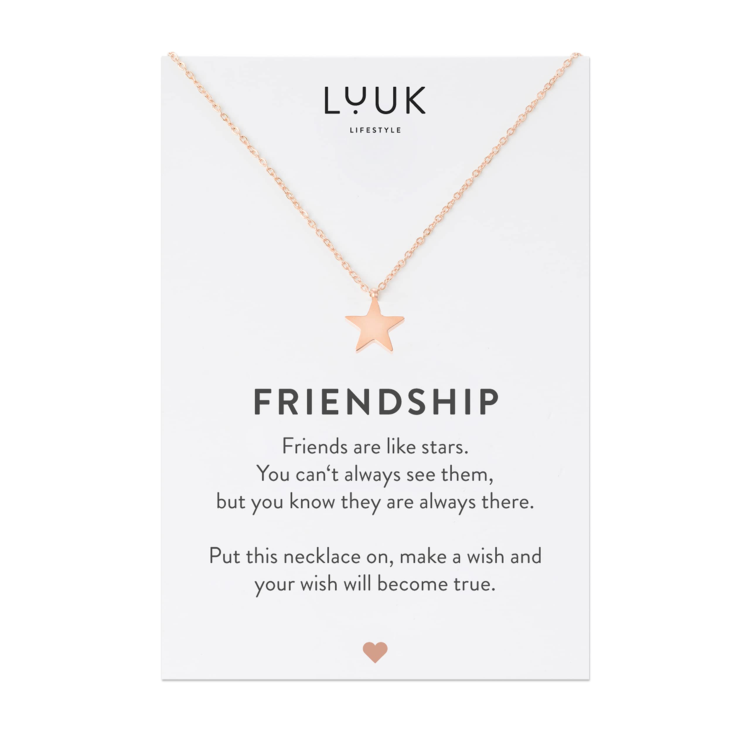 LUUK LIFESTYLE Collana con Ciondolo Diverso con carta Friendship, 50cm | Ciondolo Diverso, Acciaio Inossidabile, Impermeabile, Ipoallergenico, Catena Regolabile, Idea Regali donna, Lei