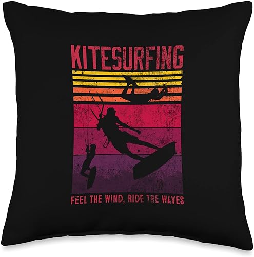 Miniatura 1 de Summer Kitesurf Apparel For Kitesurfers Distressed Kitesurfing Feel The Wind, Ride The Waves Throw Pillow, 16x16, Multicolor