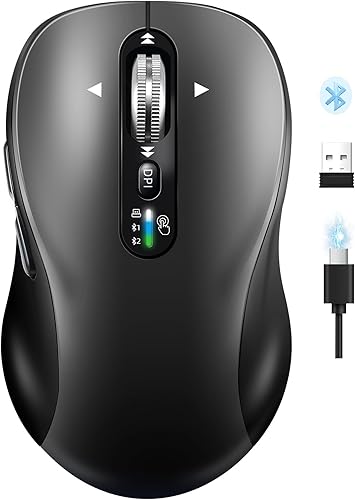 Ratón inalámbrico Bluetooth Ergo, mouse de computadora Ergo para múltiples dispositivos, desplazamiento de metal de 4 vías,  3200 DPI, 10 botones,