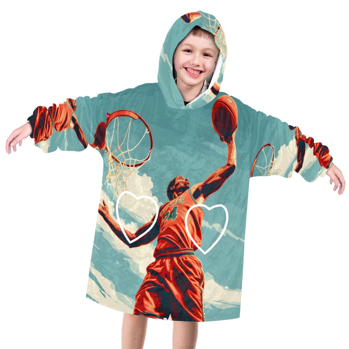 Pardick Wearable Blanket Hoodie for Kids, Mystical Basketball Fleece Sweatshirt Blanket Oversized Blanket Sweatshirt with Pocket Flannel Warm Hooded Blanket 6-10 Year Old Girl Boy Gift, One Size