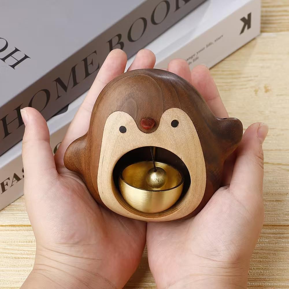 Magnetic Wood Doorbell - Black Walnut & Brass Shopkeeper Bell With Double-Sided Tape