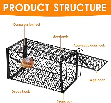 Humane Rat Traps, 2 Pcs Reusable Squirrel Traps, Live Rat Cage Trap, Humane Mouse-trap for Voles Hamsters Indoors Outdoors Home Office Use, Black