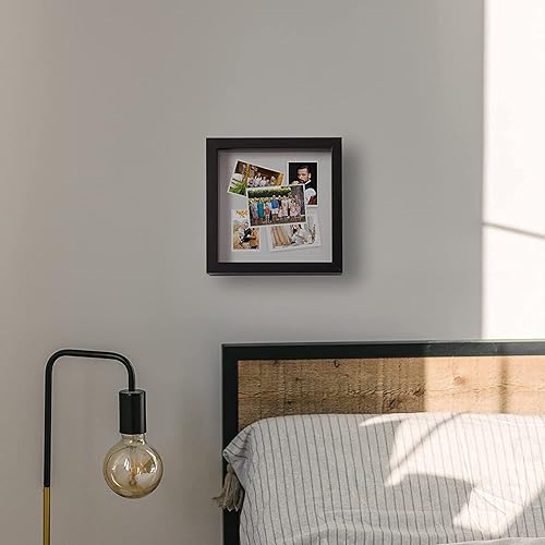 Miniatura 7 de Elegantes marcos de madera profunda, juego de 3 vitrinas negras de 10 x 10 pulgadas con tablero de vidrio real y lino, perfecto para mostrar