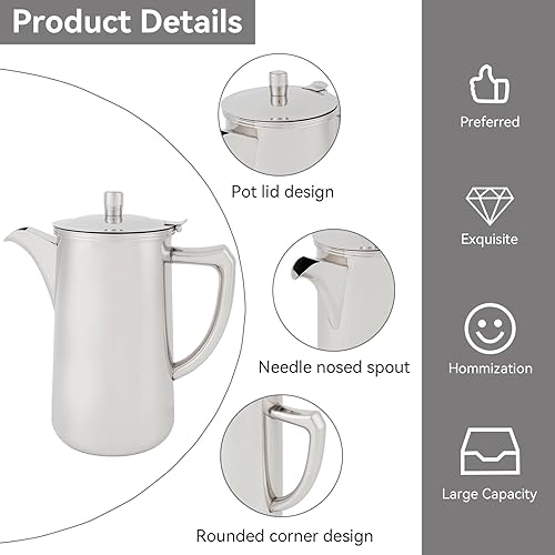 Miniatura 9 de Jarra de acero inoxidable con asa, jarra de agua aislada para bebidas frías de 60.35 onzas / 1.8 litros, hervidor de agua de gran capacidad con tapa