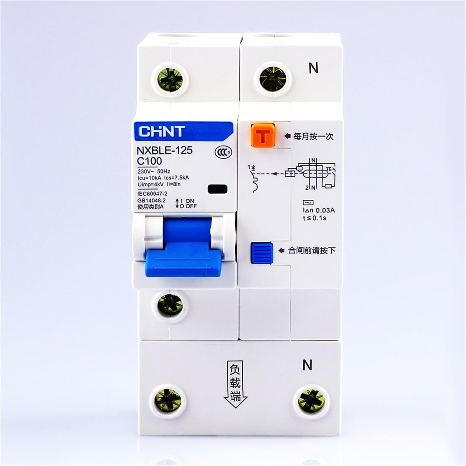 Disyuntores diferenciales pequeños RCBO NXBLE-125 de 63 A, 80 A, 100 A, 125 A, 1P+N, 230 V, con protección contra fugas(100A)