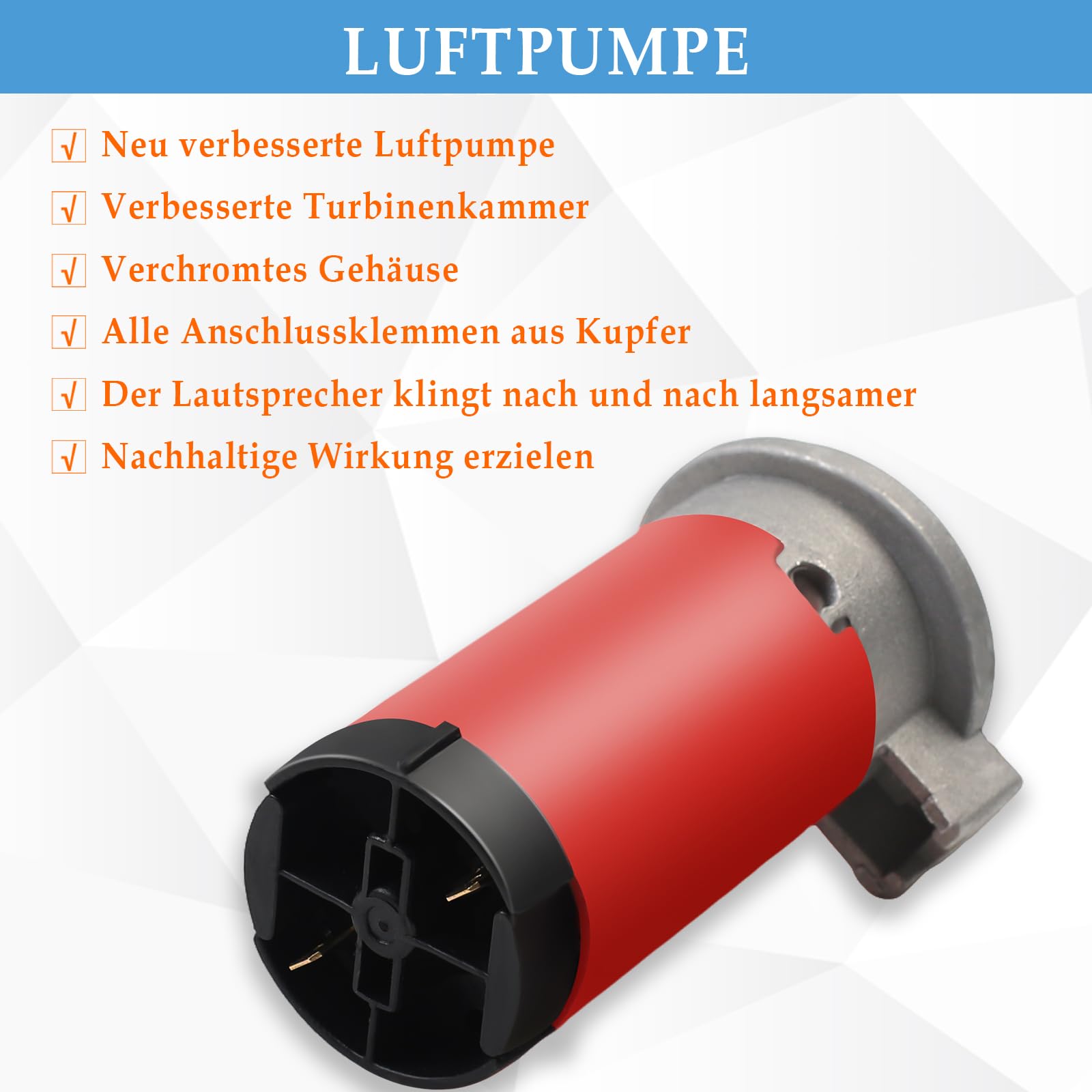 MaxAwe 12 V, 150 dB, sprężarka powietrza, mini pompka do samochodu, zestaw do uniwersalnego klaksonu, chromowana, czerwona, z miedzianym kablem do samochodów osobowych, ciężarowych, łodzi, motocykli