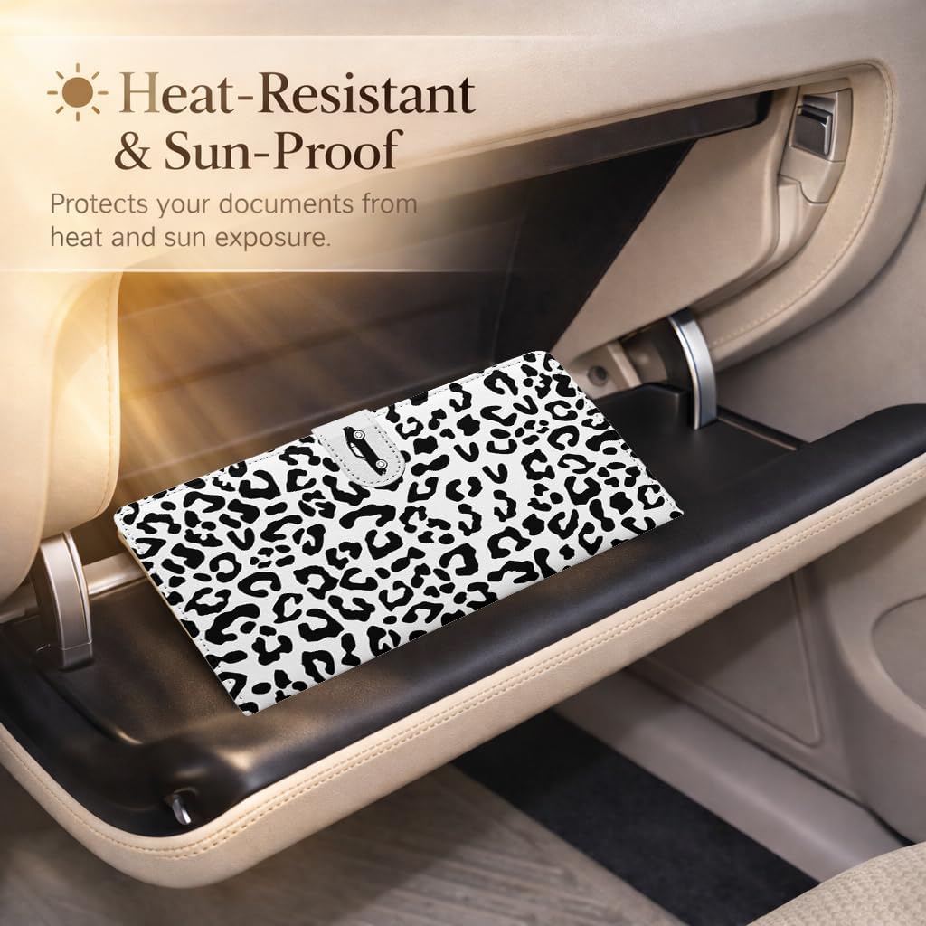Car Registration and Insurance Holder with Magnetic Closure, Leopard Black
