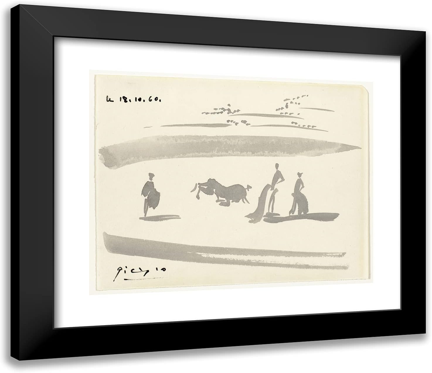 ArtDirect Pablo Picasso 23x20 Black Modern Framed Art Print Titled Bullfight