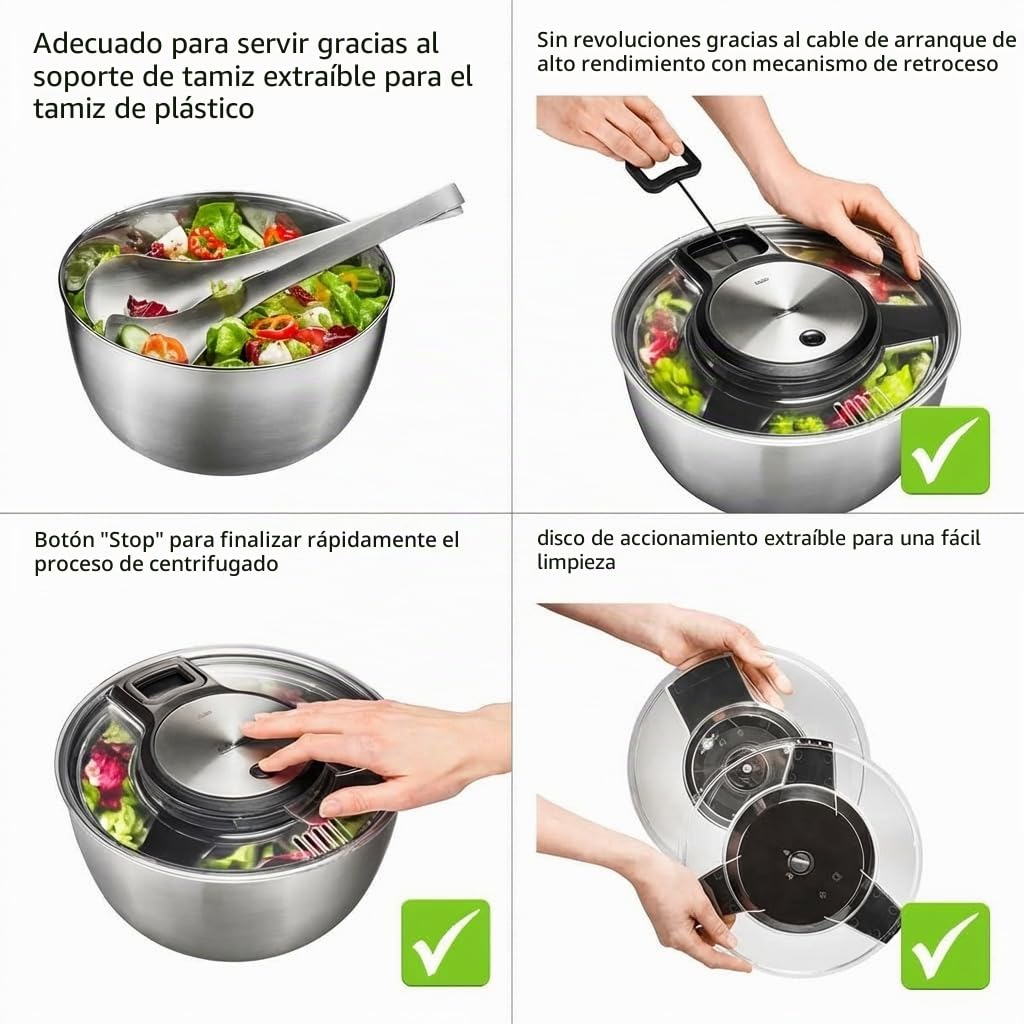 Gefu Speed Wing 28160 - Centrifugadora de ensalada en recipiente de acero inoxidable