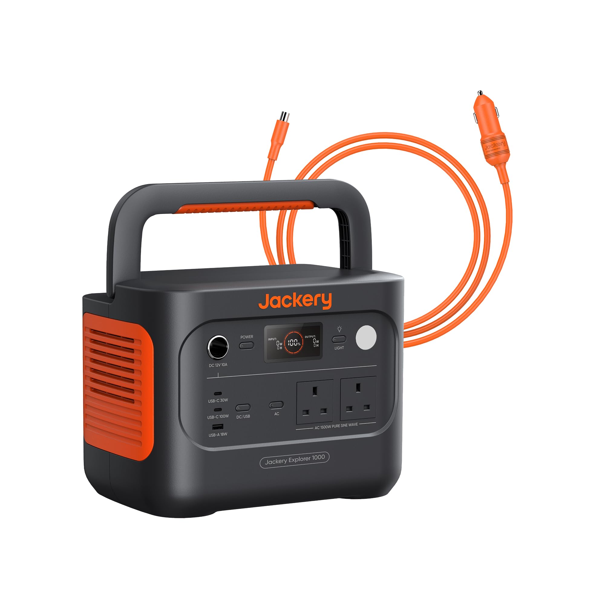 Jackery Green/Light 1000V2, 1500W Portable Power Station With Dc8020 Car Charger Cable