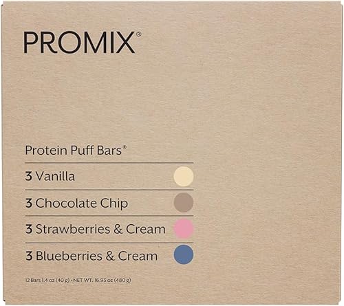 Miniatura 6 de Promix Protein Puff Bars, paquete de 12, paquete variado, vainilla, chocolate, fresa, arándano, delicia crujiente de malvavisco, alto en proteínas y