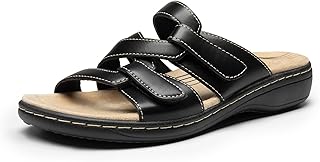 Womens Slides Arch Support Slip on Flat Sandals Comfort Plantar Fasciitis Soft Cushion Slippers With Adjustable Straps