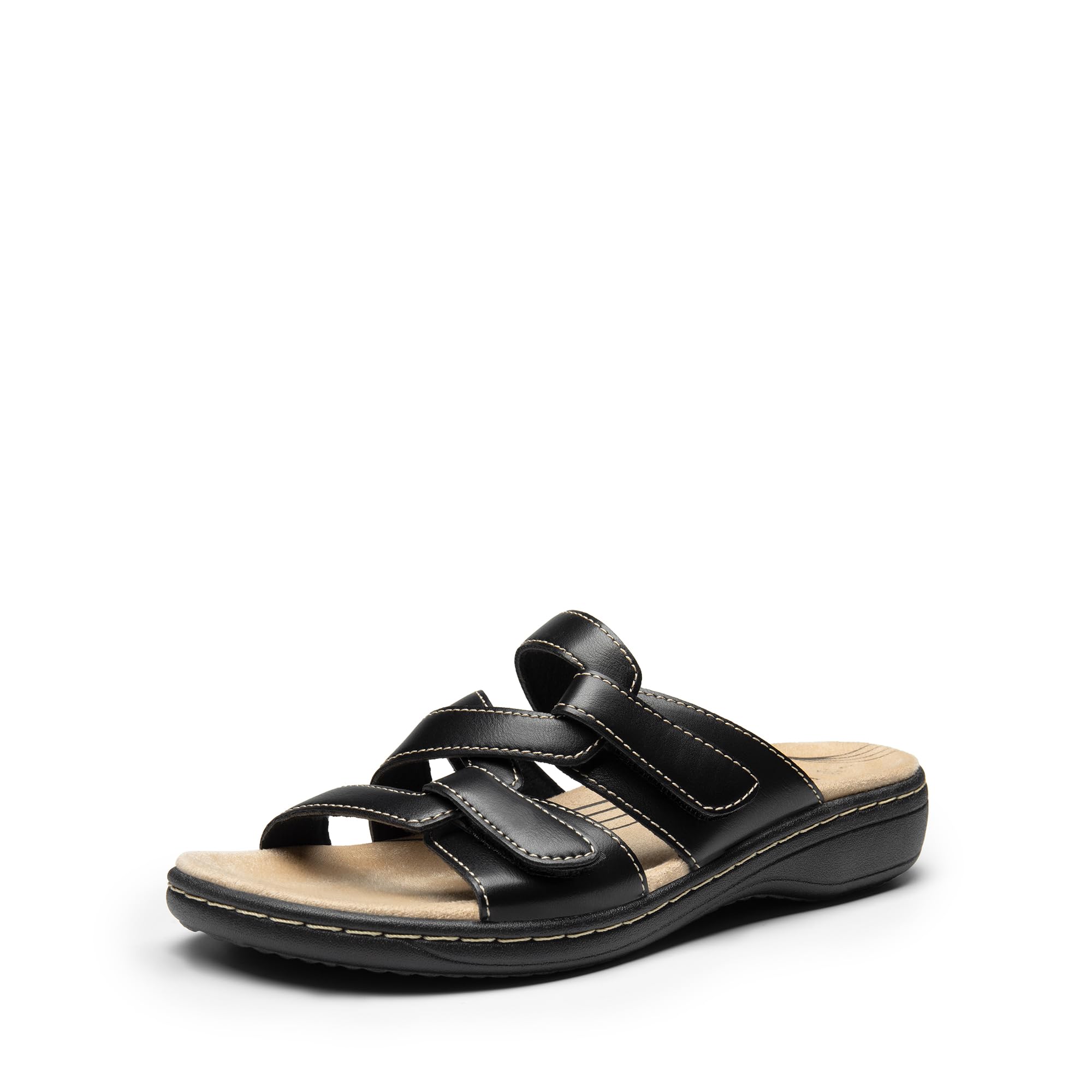 DREAM PAIRS Womens Slides Arch Support Slip on Flat Sandals Comfort Plantar Fasciitis Soft Cushion Slippers With Adjustable Straps