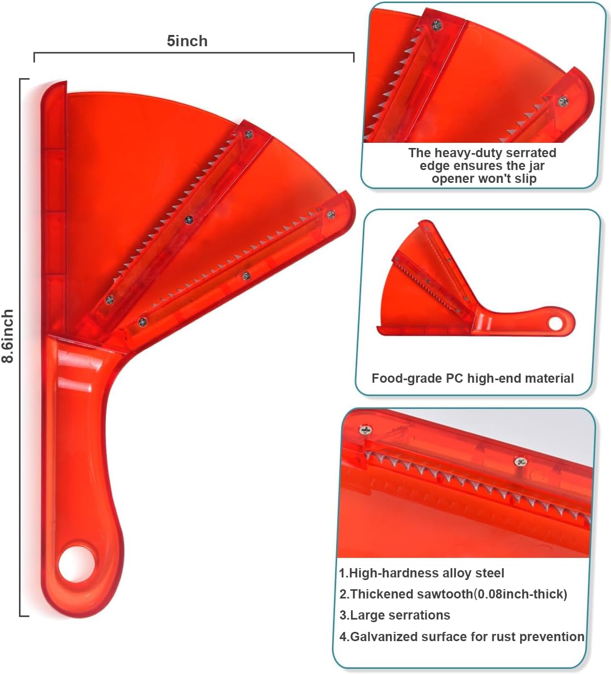 Jar Opener for Weak Hands, Dual-Layer Multifunctional Jar Opener Gripper, Bottle Openers for Seniors, Kitchen Gadgets, Non-Slip Jar Openers for Seniors, Arthritis, Lid Opener, Mothers Day Gifts (Red)