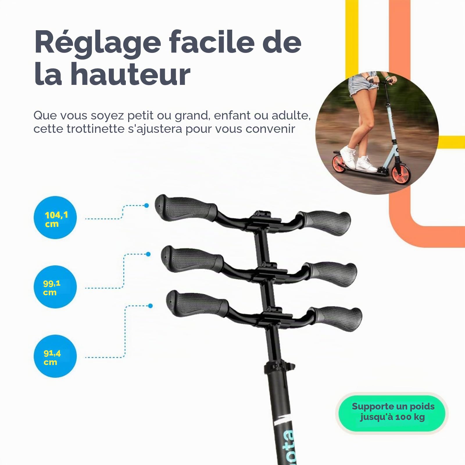 Lascoota Trottinette Freestyle pour Adultes et Adolescents et pour Les Jeunes de 12 Ans - Trottinette Adulte Pliable légère avec Grandes Roues - City Scooter à Hauteur Ajustable