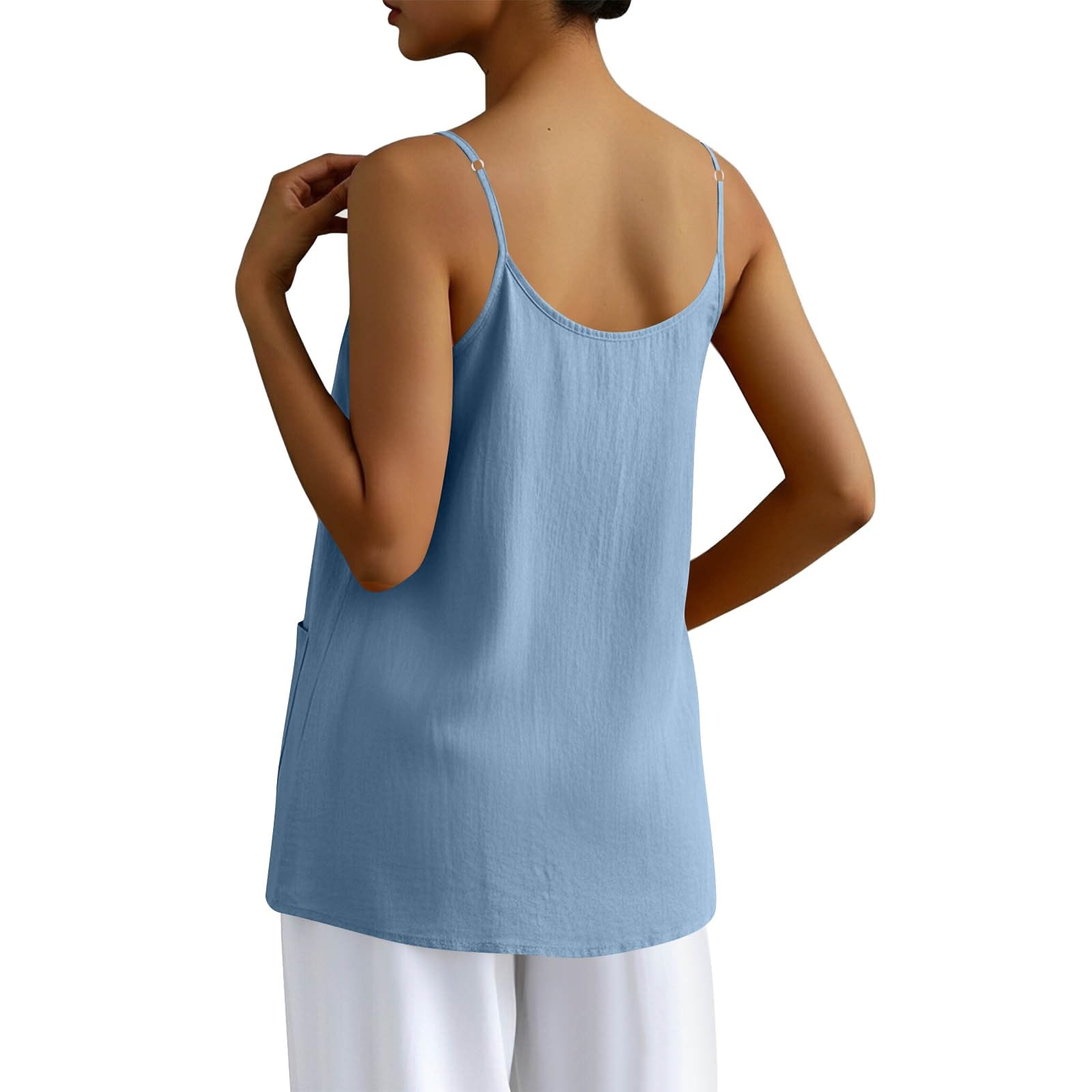 Top estivo casual senza maniche in cotone e lino da donna, con vestibilità ampia e versatile maglietta bianca da donna