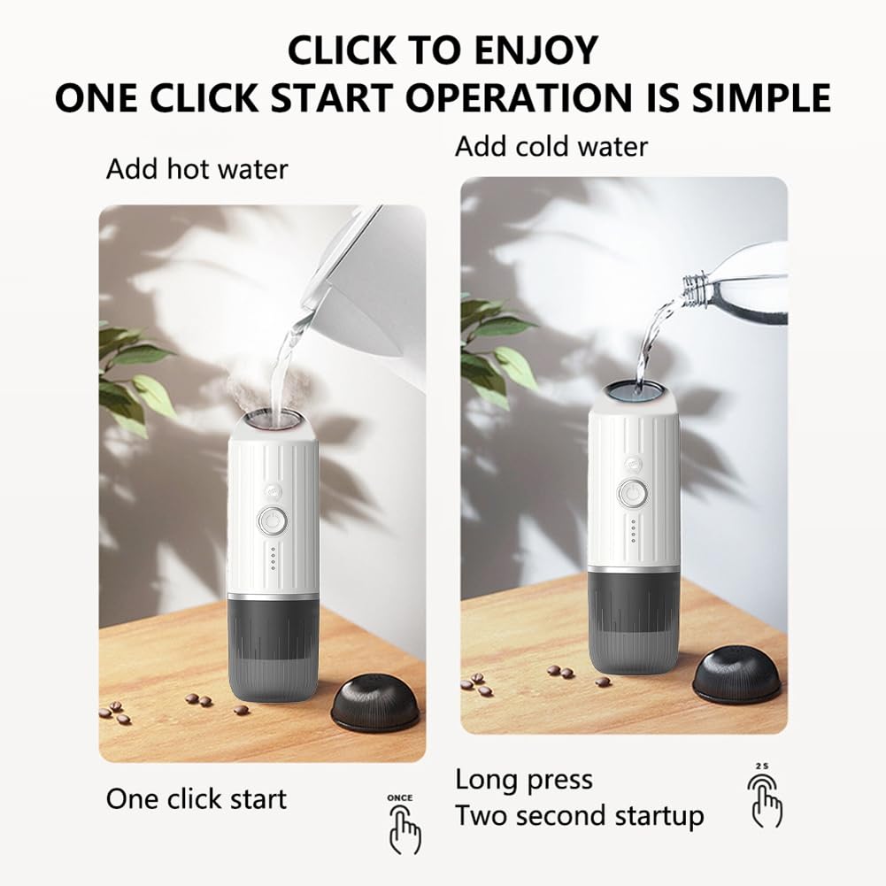 Bamberg Mini Cafetera de Cápsulas 2 en 1, Portátil, Compatible con USB, con Cápsulas y Café Molido, Intensidad Ajustable