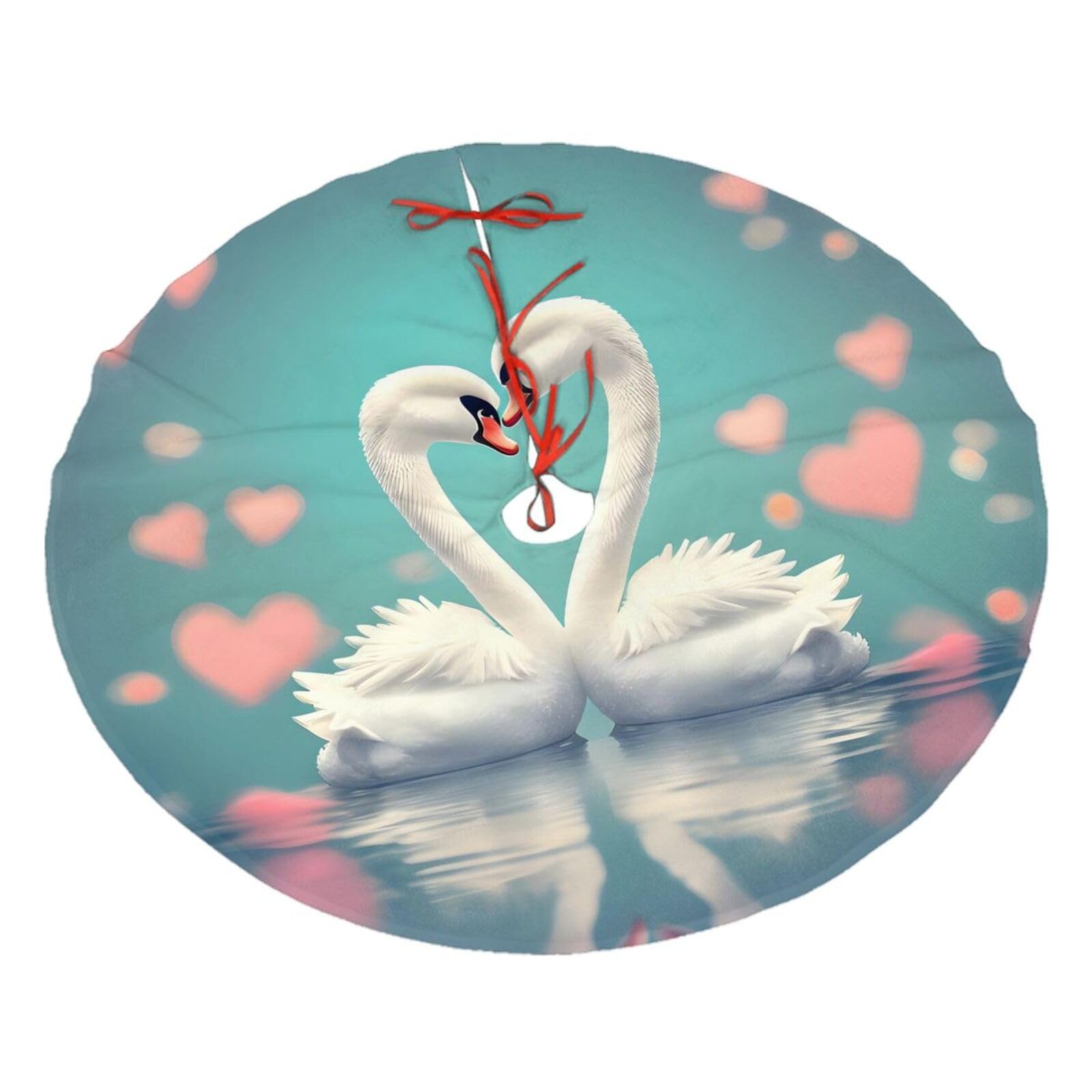 The swan in Love Printed Christmas Tree Skirt Christmas Plush Tree Skirt 48 inches (About 112.2 cm) Christmas