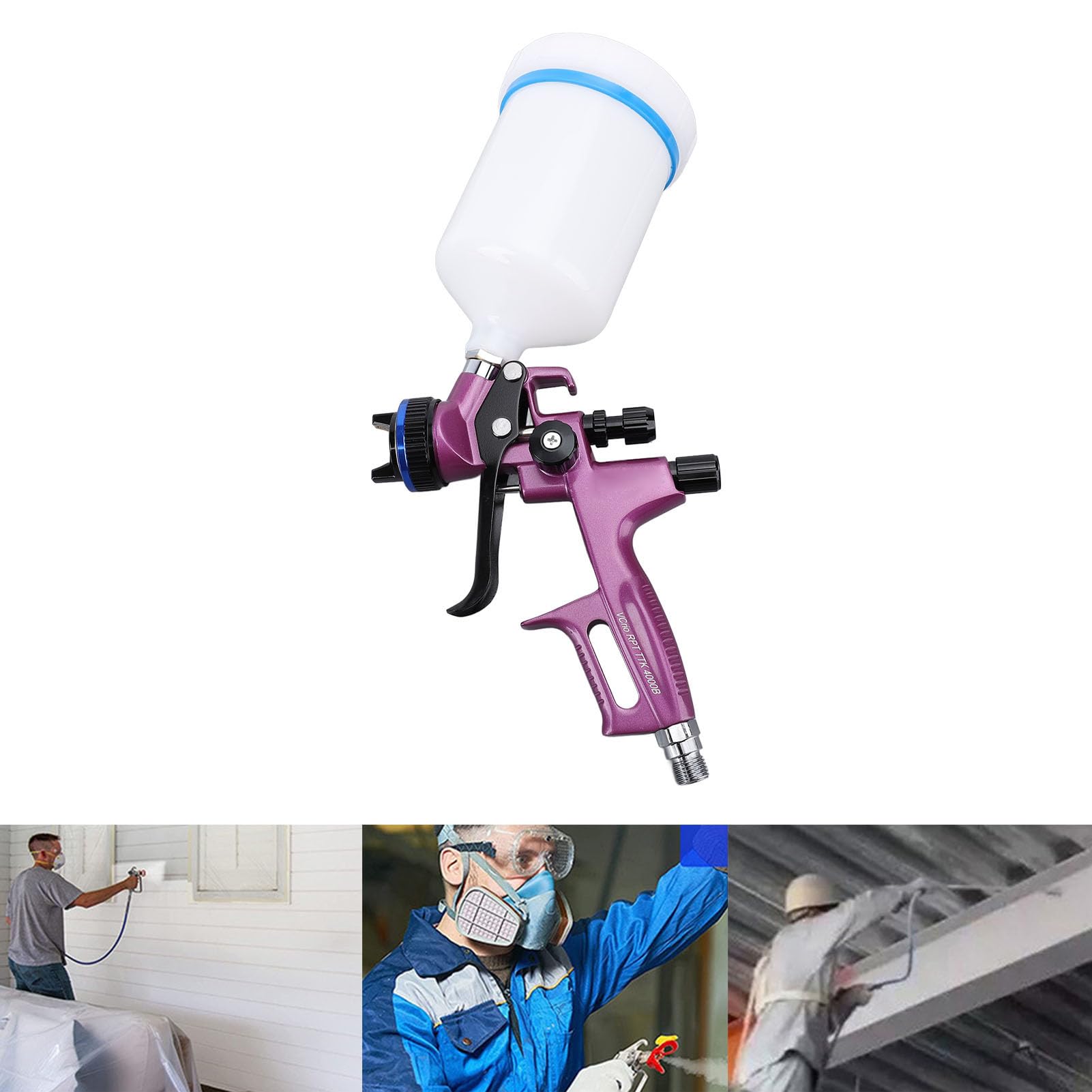 Pistola per Verniciatura a Spruzzo HVLP, Spruzzatore per Verniciatura Automatica con Ugelli 1,3 Mm, Tazza 600 Ml, Pistola a Spruzzo Ad Aria per Verniciatura Automobilistica