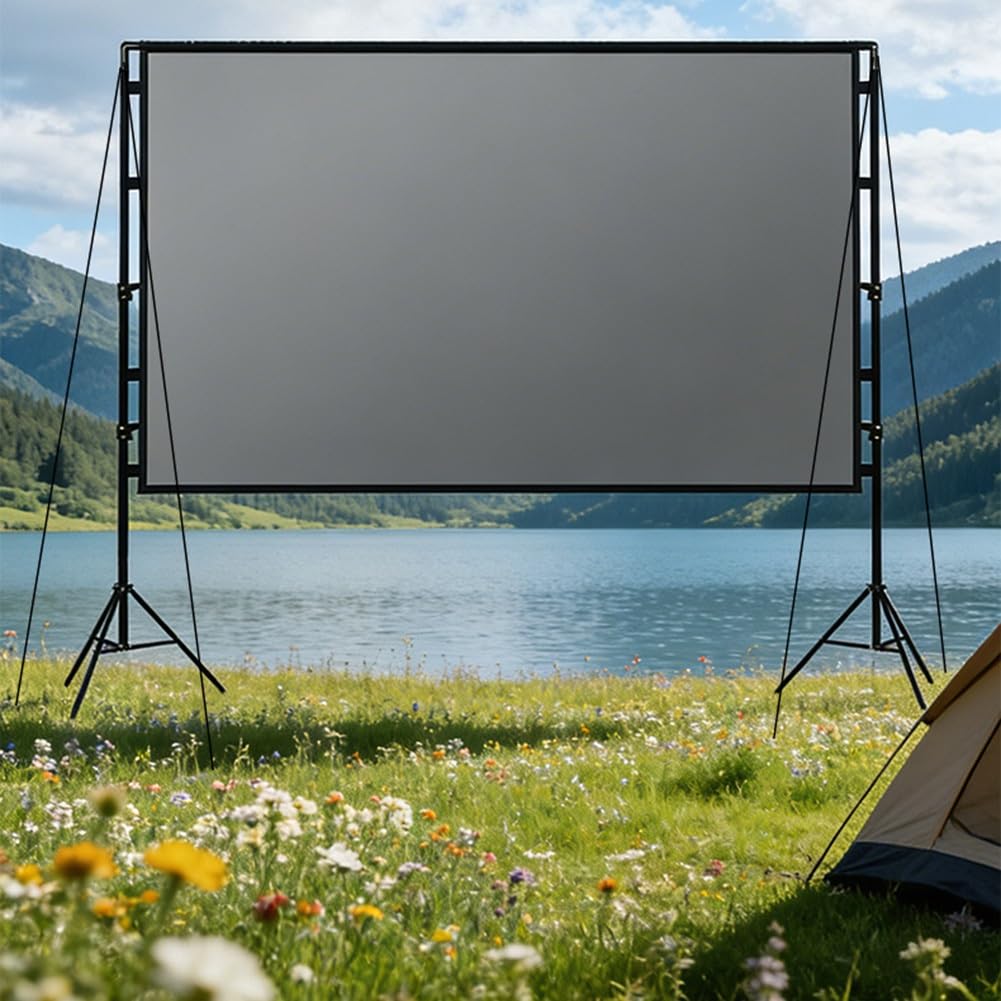 Przenośny ekran do projektora ze statywem,ekran zewnętrzny 16:9 4K HD do wyświetlania filmów z przodu lub z tyłu, z torbą transportową do domowego kina w ogrodzie(100 inch(16:9))