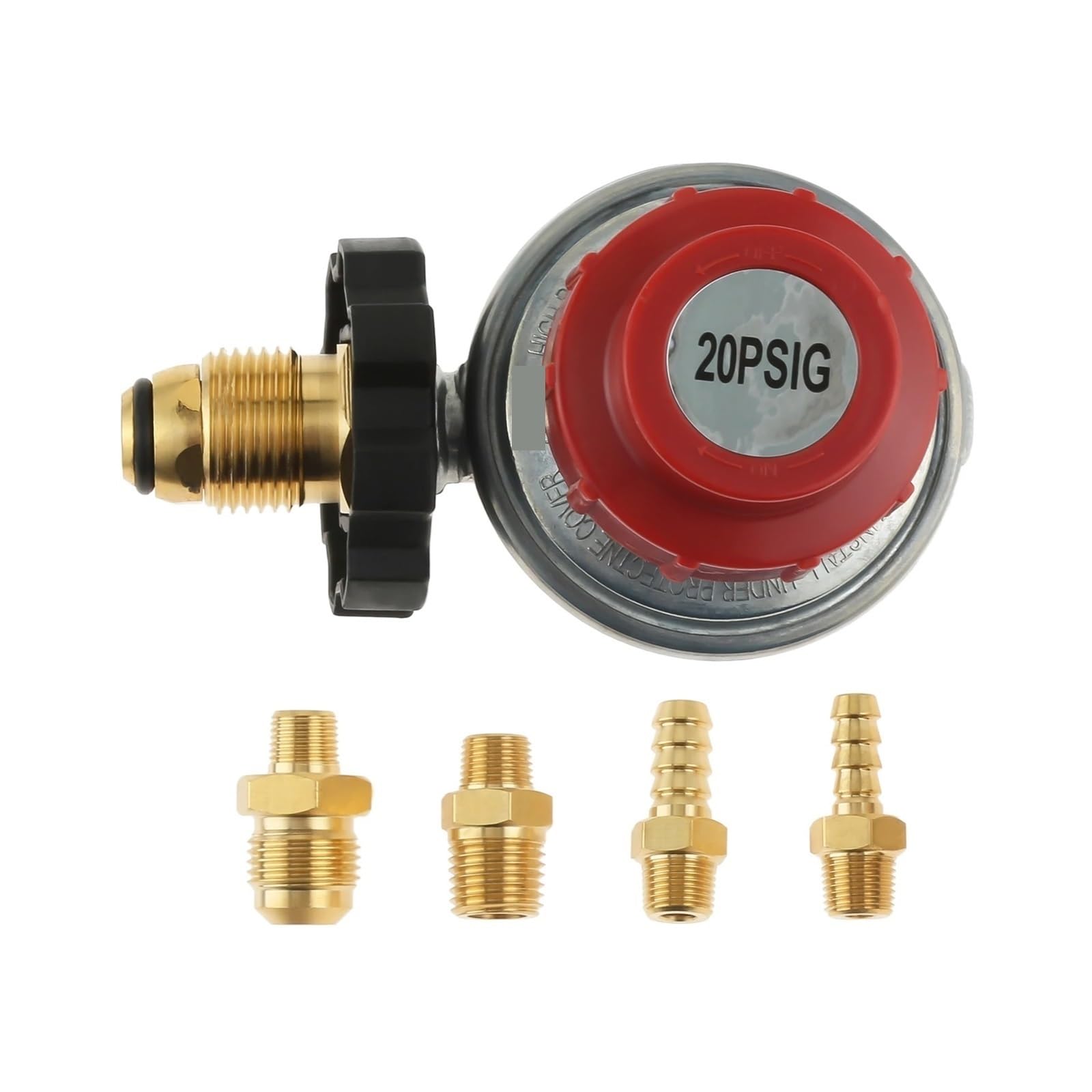Kit de válvula reguladora propano Ajustable Alta presión for Servicio Tanque Gas LP, Conector Manguera 5/16" y 1/4"