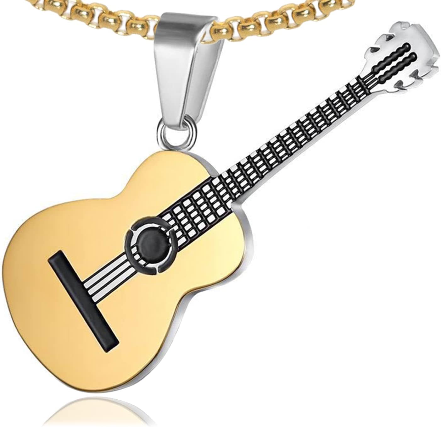 Punk Rock Music Stainless Steel Guitar Pendant Necklace