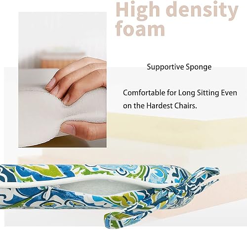 Miniatura 7 de Magpie Fabrics Juego de 4 cojines para sillas de exteriores e interiores de 17 x 16 x 2 pulgadas con lazos, impermeables, para todo tipo de clima,