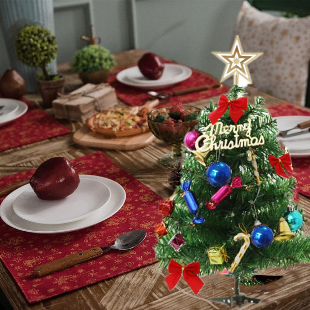 Artificial Mini Christmas Pine Tree ,24"/60cm Tabletop Xmas Tree with LED String Lights & Ornaments (Xmas Tree) 2022 Small Christmas Tree with Lights