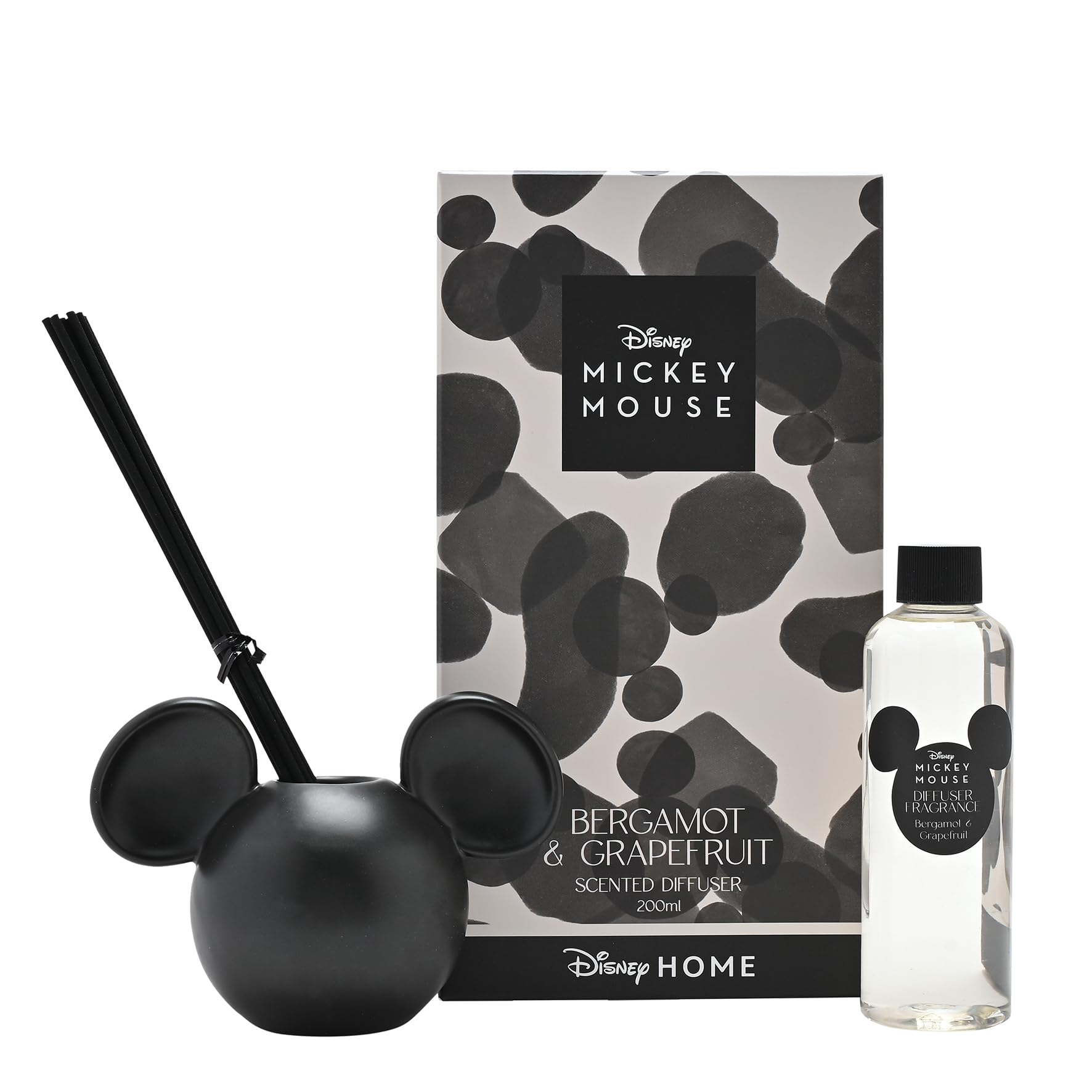 Widdop And Co Black Disney - Mickey Mouse Ceramic Vessel Fragranced Scented Diffuser With Fragrance - Bergamot & Grapefruit - Officially Licensed Disney Product - H: 9 X W: 14Cm.