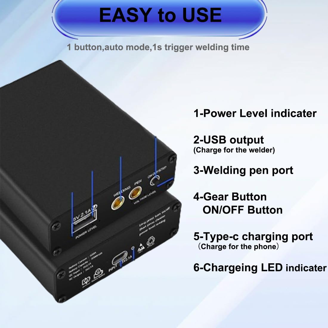 Saldatrice a Punti,con 11 livelli di potenza di saldatura, 50000mAh batteria, 2M foglio di nichel-plate, per la fabbricazione di pacchi batteria (Nero profondo)