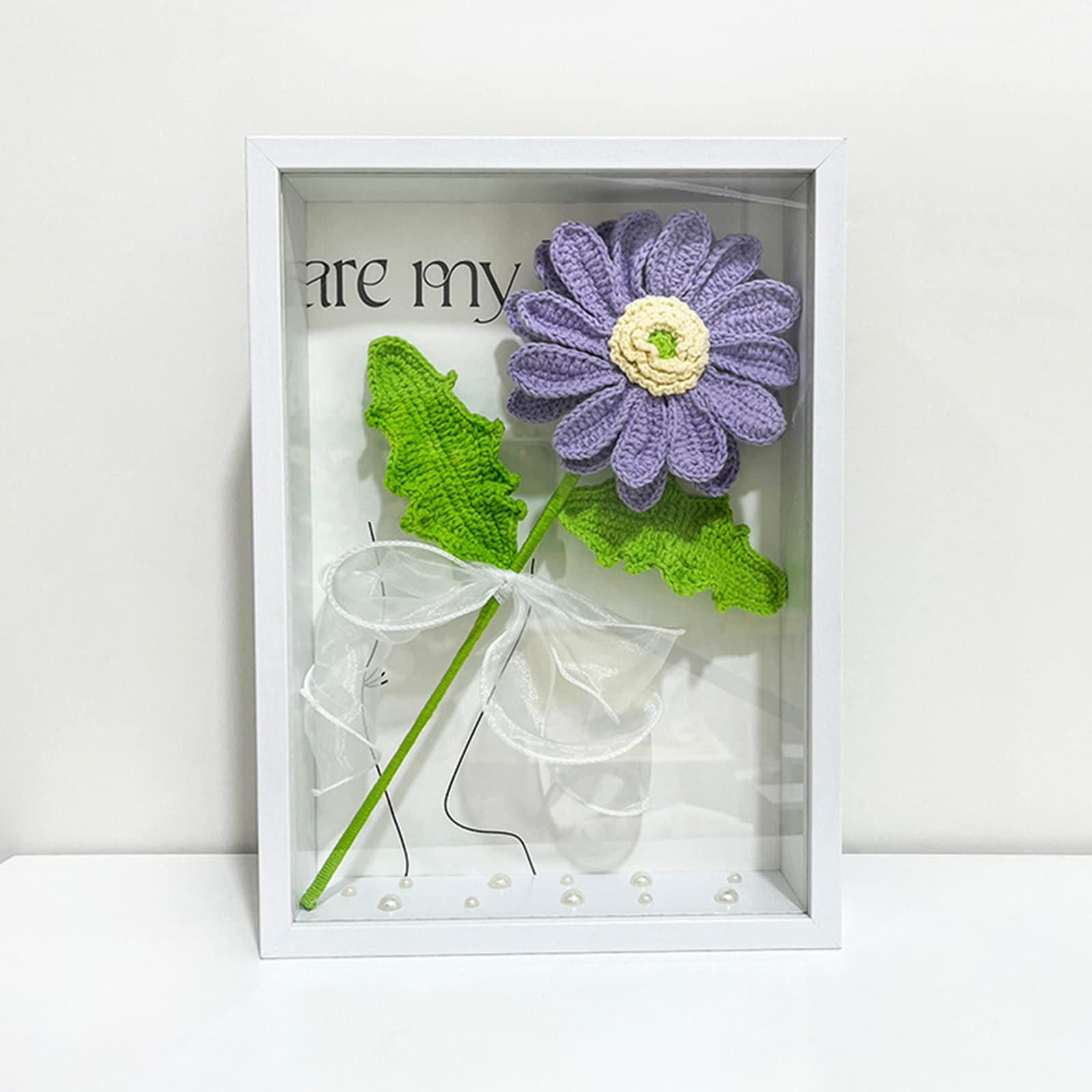 Jazuaiao Flower Hand-knitted Handwoven Flower with Photo Frame Handicraft Mother Day Wedding Decoration Crochet