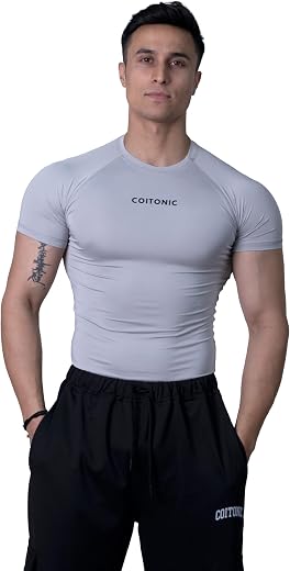 COITONIC Men Compression Half Sleeves Round Neck T-Shirt for Gym and Sports Wear