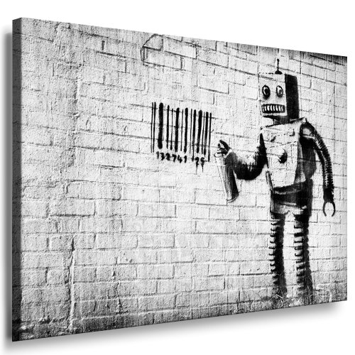 Fotoleinwand24 - Banksy Graffiti Art Bender Spray Barcode / AA0092 / Bild auf Keilrahmen/Schwarz-Weiß / 120x80 cm