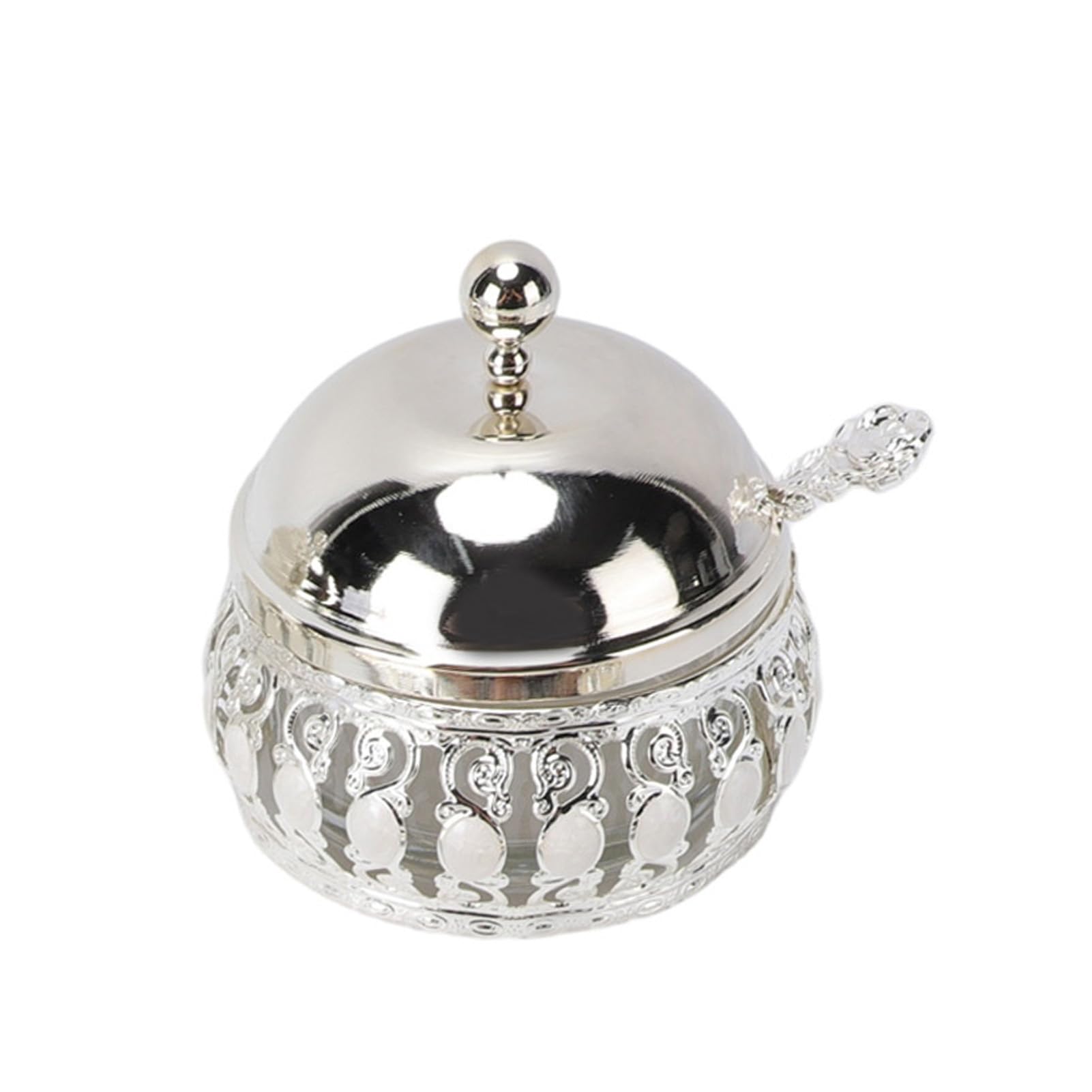 Set Zuccheriera Elegante Design Nordico Multifunzionale per Bancone della 2 unità in Acciaio Inox e Vetro con Cucchiaio e Coperchio