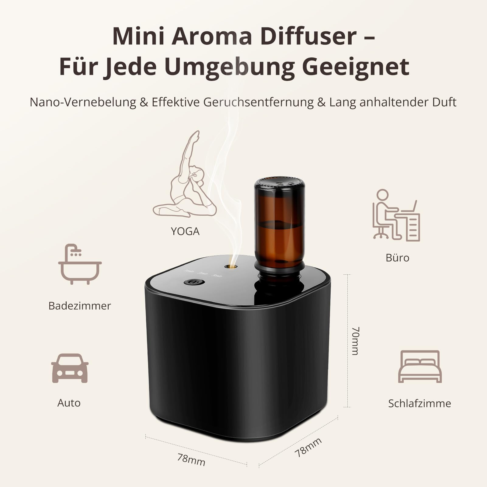 Diffuseur d'huiles essentielles sans fil - Diffuseur d'aromathérapie avec 10 ml d'huile de thé blanc et 3 modes de pulvérisation, air froid ultrasonique silencieux, batterie 2000 mAh et USB-C pour la